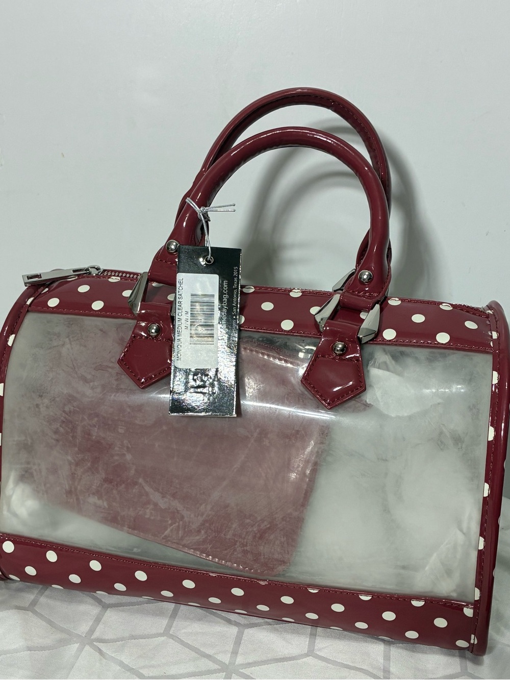 Score Game Day Bag NWT. Dustbag, charm, NOS, maroon white - Picture 10 of 12